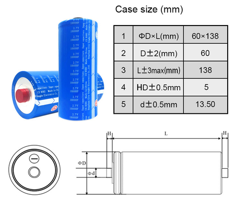Baterai Super Capacitor Elektrolit Silinder Untuk Mobil 2.7V 100000F Isi Ulang
